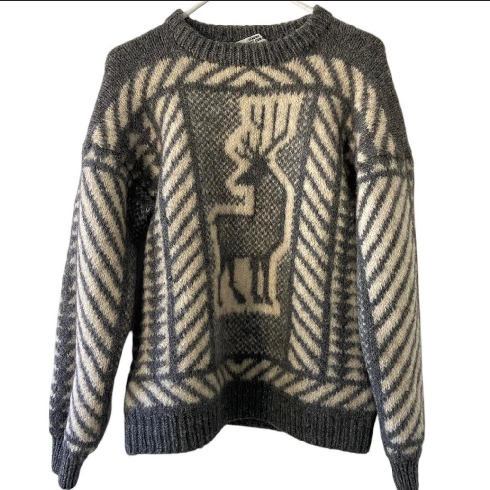 Norsk Handstikkas Hand Knit Norwegian Reindeer Sweater Women's S/M Handmade